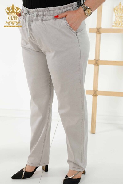 Pantaloni en-gros de damă cu buzunar bej - 3673 | KAZEE - Thumbnail