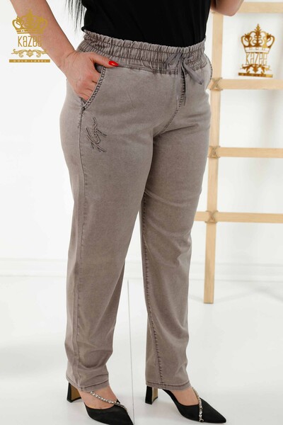 Pantaloni de damă cu ridicata cu buzunar maro - 3673 | KAZEE - Thumbnail
