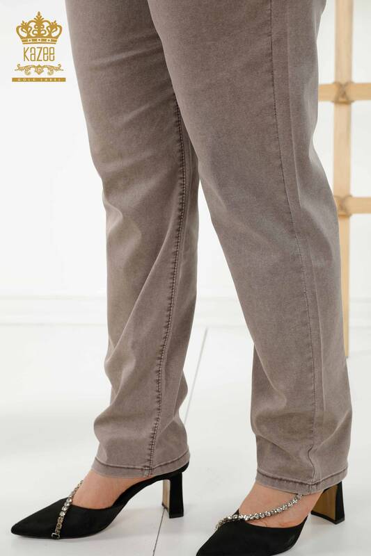 Pantaloni de damă cu ridicata cu buzunar maro - 3673 | KAZEE
