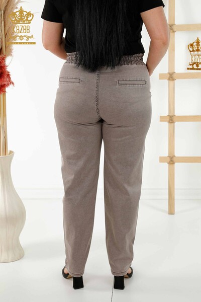 Pantaloni de damă cu ridicata cu buzunar maro - 3673 | KAZEE - Thumbnail