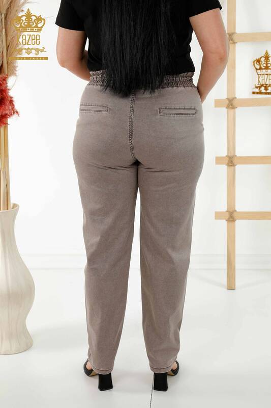 Pantaloni de damă cu ridicata cu buzunar maro - 3673 | KAZEE