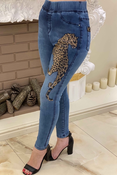 Pantaloni de damă cu ridicata cu buzunare cu model leopard - 3239 | KAZEE - Thumbnail