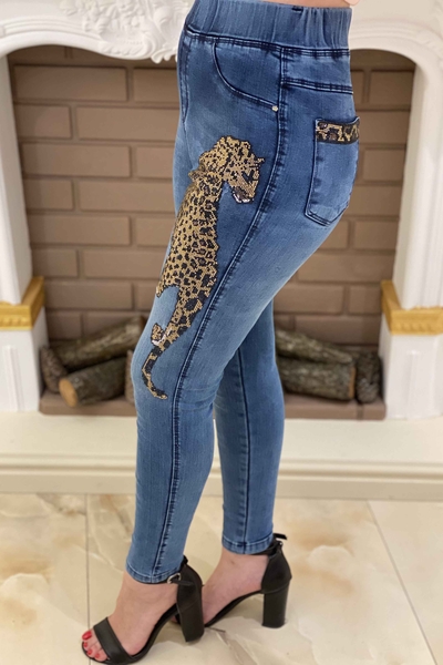 Pantaloni de damă cu ridicata cu buzunare cu model leopard - 3239 | KAZEE - Thumbnail