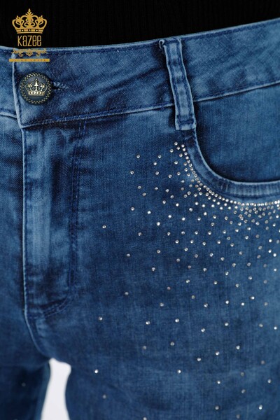 Pantaloni de damă cu ridicata cu detaliu de buzunar brodat cu piatră de cristal - 3483 | KAZEE - Thumbnail