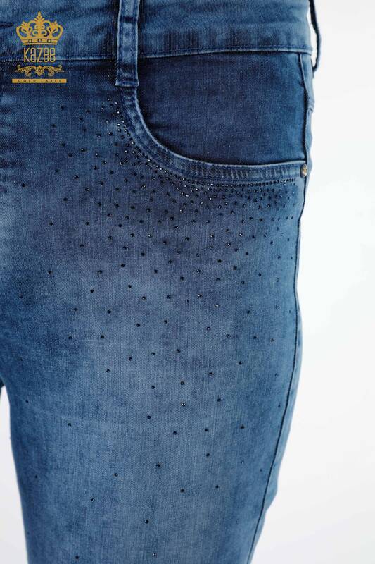 Pantaloni de damă cu ridicata cu detaliu de buzunar brodat cu piatră de cristal - 3483 | KAZEE