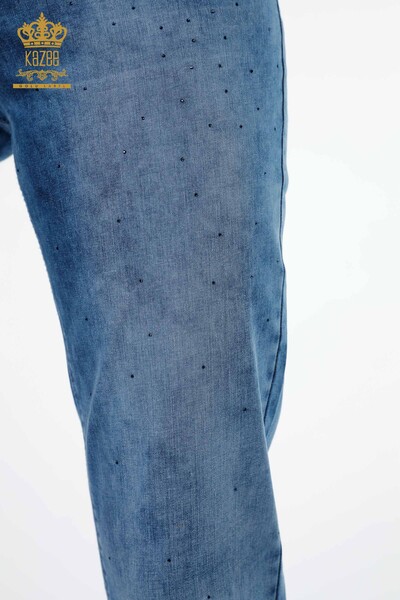 Pantaloni de damă cu ridicata cu detaliu de buzunar brodat cu piatră de cristal - 3483 | KAZEE - Thumbnail