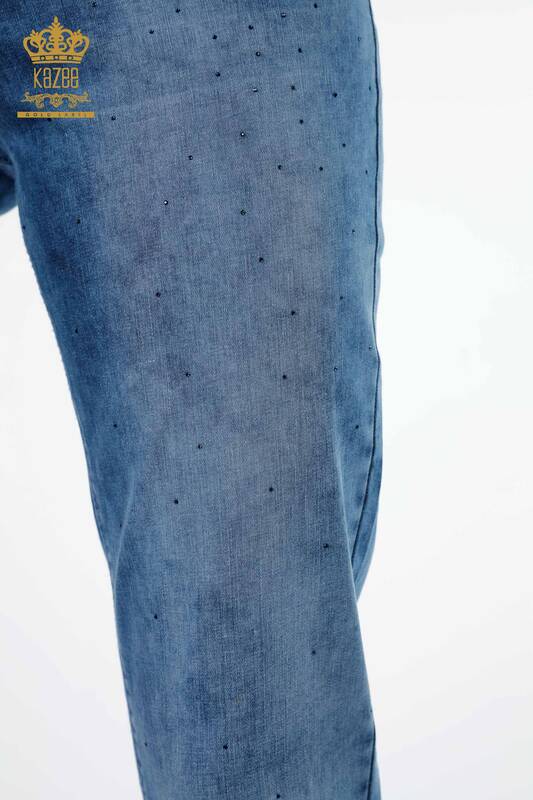 Pantaloni de damă cu ridicata cu detaliu de buzunar brodat cu piatră de cristal - 3483 | KAZEE