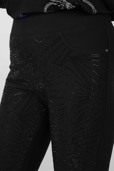 Pantaloni de damă cu ridicata cu broderie cu pietre de cristal - 3395 | KAZEE - Thumbnail