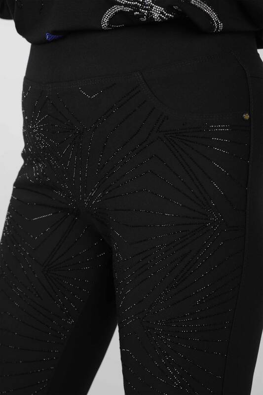 Pantaloni de damă cu ridicata cu broderie cu pietre de cristal - 3395 | KAZEE