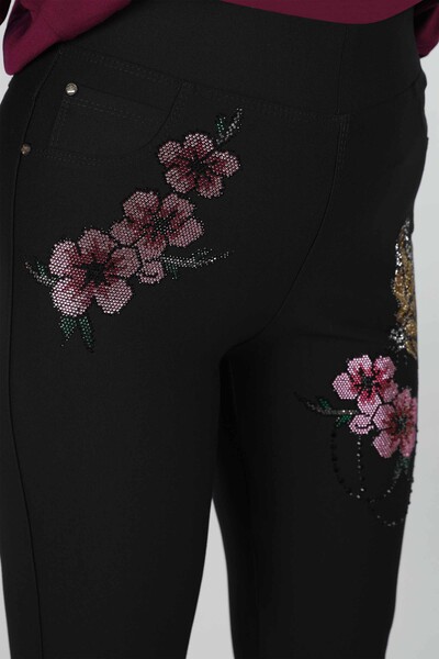 Pantaloni de damă cu ridicata cu model fluture și flori - 3442 | KAZEE - Thumbnail