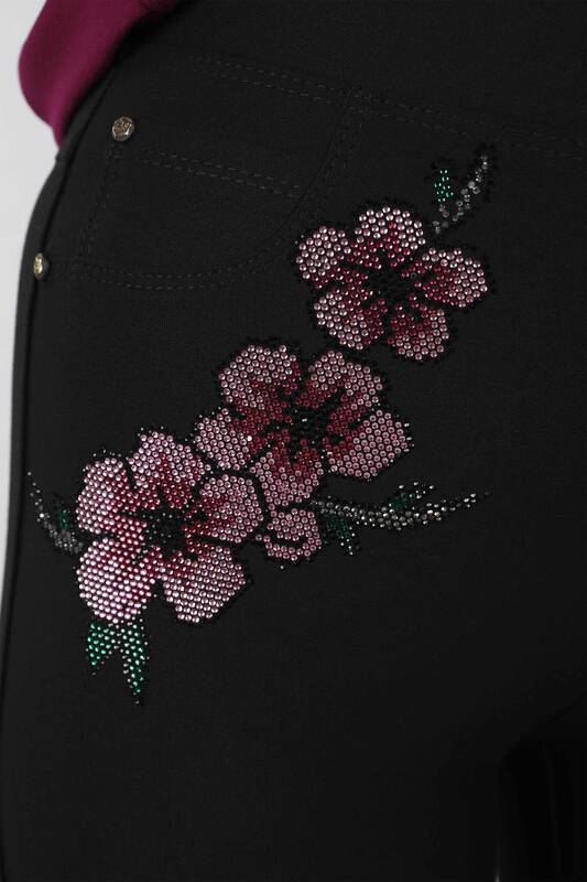 Pantaloni de damă cu ridicata cu model fluture și flori - 3442 | KAZEE