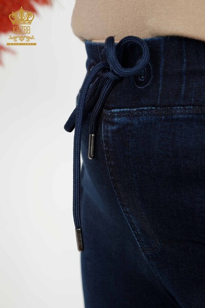 Pantaloni de damă cu ridicata cu talie elastică Bleumarin - 3654 | KAZEE - Thumbnail