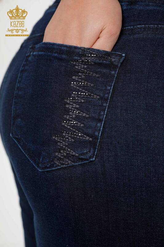 Pantaloni de damă cu ridicata cu talie elastică Bleumarin - 3654 | KAZEE