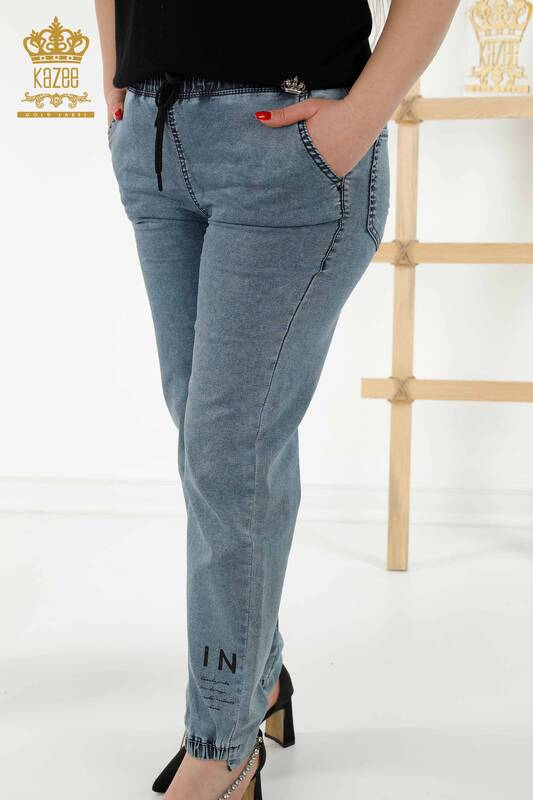 Pantaloni de damă cu ridicata cu talie elastică Bleumarin - 3675 | KAZEE