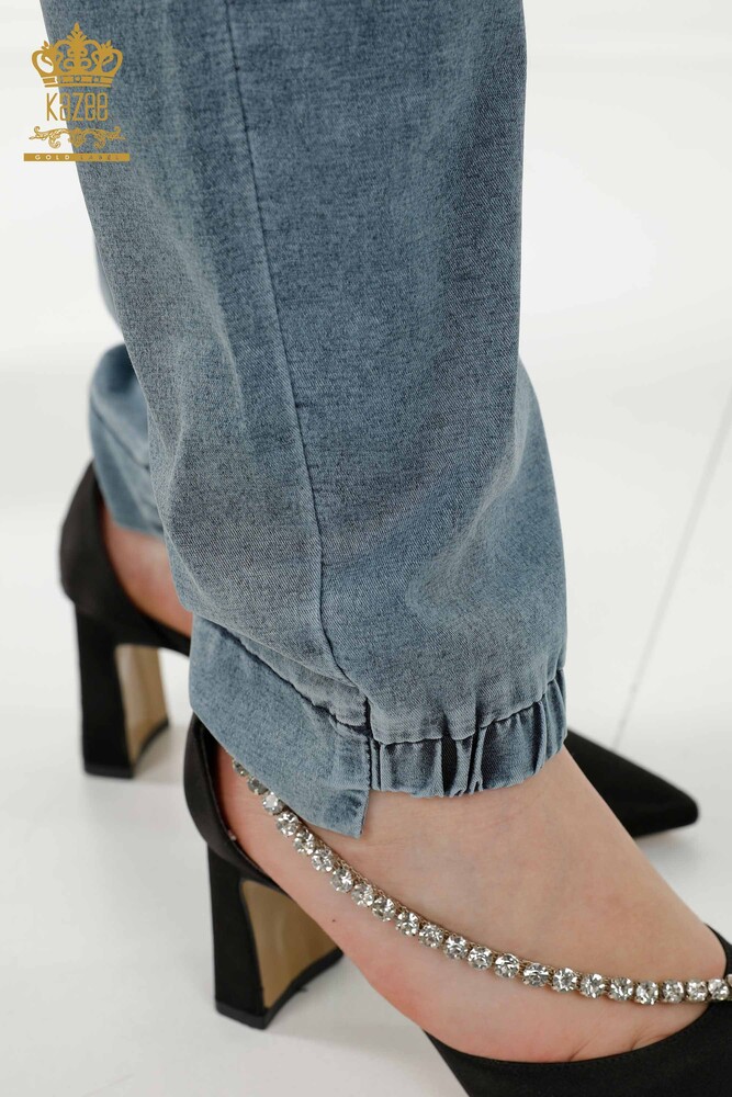 Pantaloni de damă cu ridicata cu talie elastică Bleumarin - 3675 | KAZEE - 4