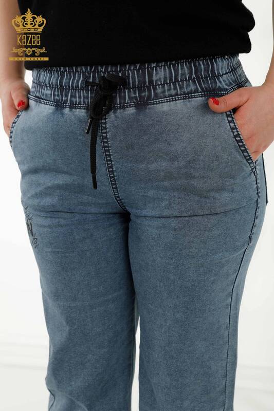 Pantaloni de damă cu ridicata cu talie elastică Bleumarin - 3675 | KAZEE