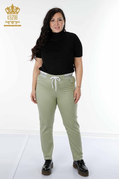 Pantaloni de damă cu ridicata mentă cu talie elastică - 3530 | KAZEE - Thumbnail