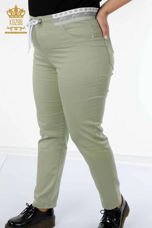 Pantaloni de damă cu ridicata mentă cu talie elastică - 3530 | KAZEE