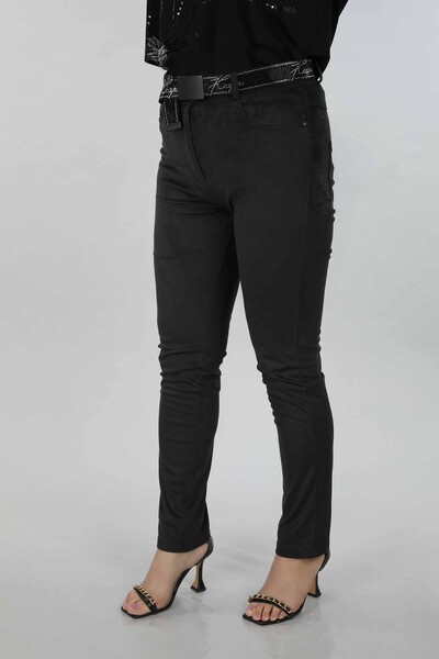 Pantaloni en-gros de damă cu buzunare și detaliu curea - 3373 | KAZEE - Thumbnail