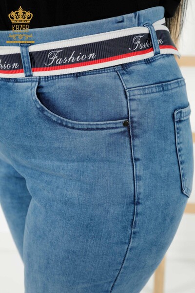 Pantaloni en-gros de damă cu detaliu curea albastru - 3691 | KAZEE - Thumbnail