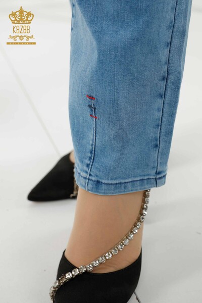 Pantaloni en-gros de damă cu detaliu curea albastru - 3691 | KAZEE - Thumbnail