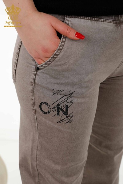 Pantaloni de damă cu ridicata cu talie elastică maro - 3675 | KAZEE - Thumbnail