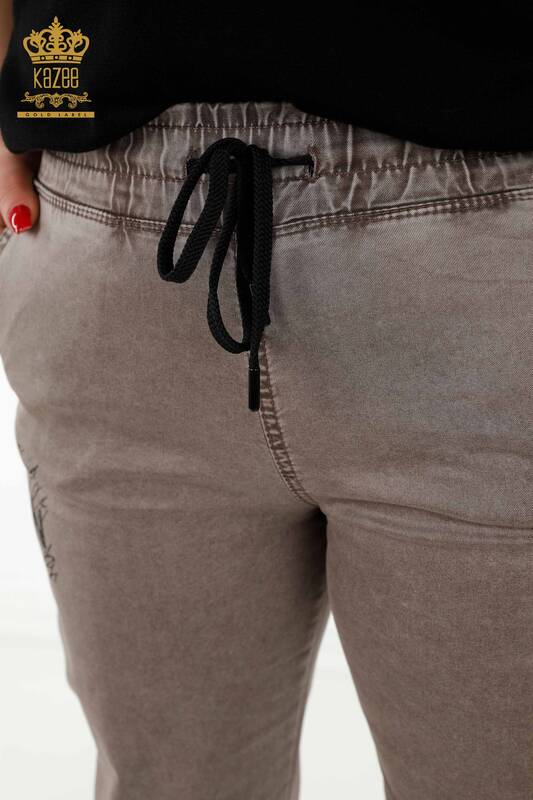 Pantaloni de damă cu ridicata cu talie elastică maro - 3675 | KAZEE