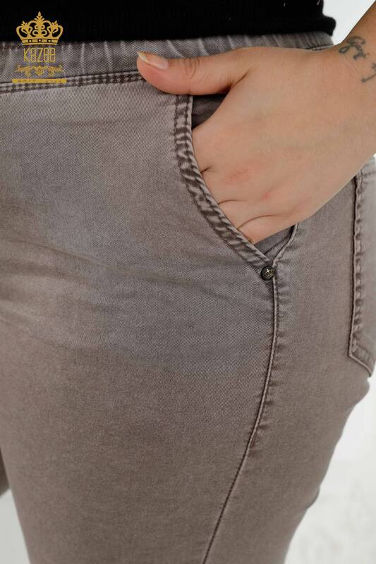 Pantaloni en-gros de damă cu talie elastică maro - 3676 | KAZEE