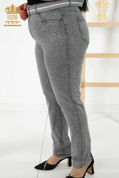 Kazee - Pantaloni de damă cu ridicata, gri brodat cu piatră - 3689 | KAZEE (1)