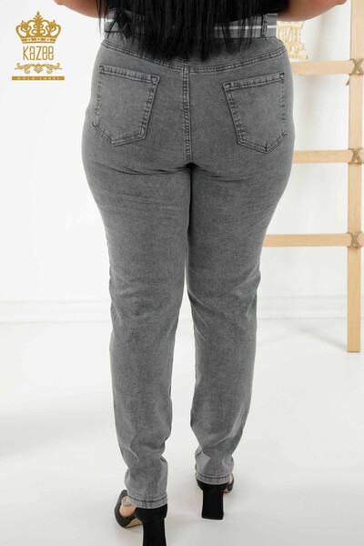 Pantaloni de damă cu ridicata, gri brodat cu piatră - 3689 | KAZEE - Thumbnail