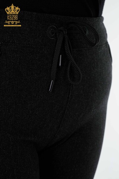 Pantaloni de damă cu ridicata negri cu detaliu lanț - 3666 | KAZEE - Thumbnail