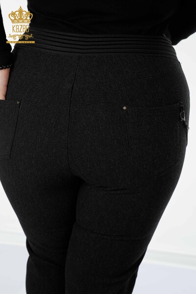 Pantaloni de damă cu ridicata negri cu detaliu lanț - 3666 | KAZEE - Thumbnail
