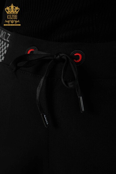 Pantaloni en-gros de damă cu detalii cu litere și șnur elastic în talie - 3643 | KAZEE - Thumbnail
