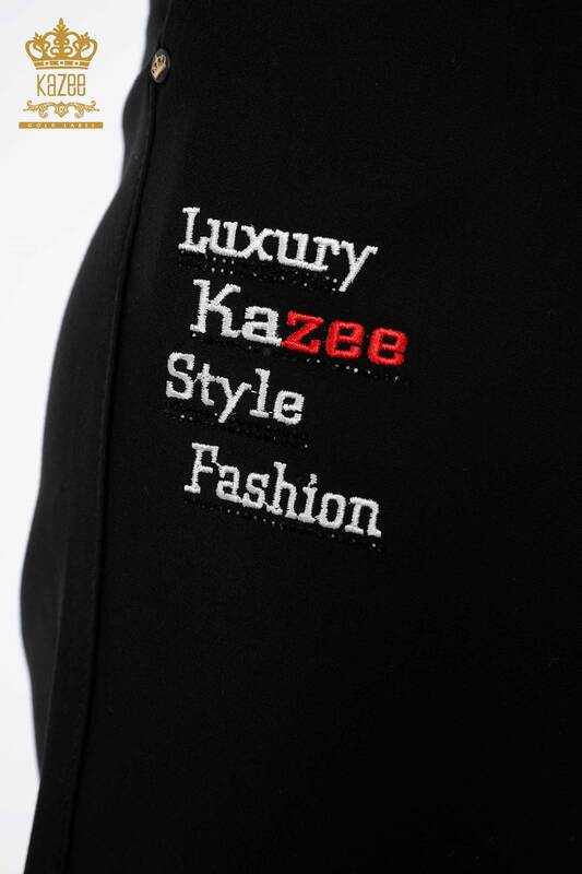 Pantaloni en-gros de damă cu detalii cu litere și șnur elastic în talie - 3643 | KAZEE