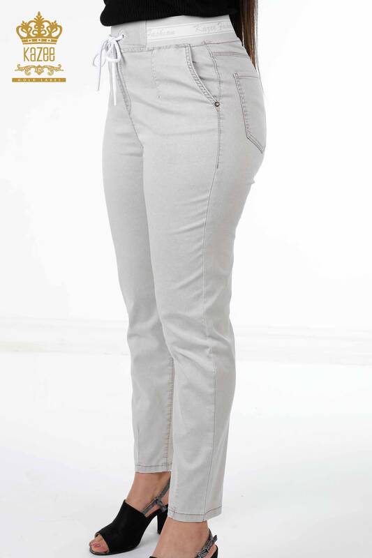 Pantaloni de damă cu ridicata cu cravată de frânghie buzunar Kazee - 3532 | KAZEE