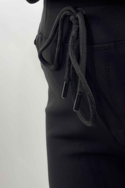 Pantaloni cu șnur de piatră pentru femei cu detaliu elastic în talie - 3362 | kazee - Thumbnail