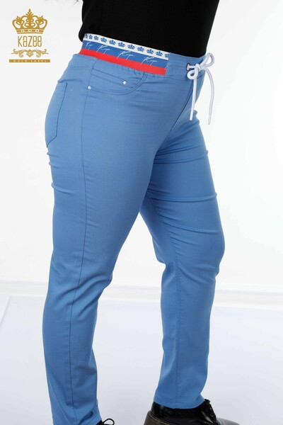Pantaloni de damă cu ridicata albastru cu talie elastică - 3530 | KAZEE - Thumbnail