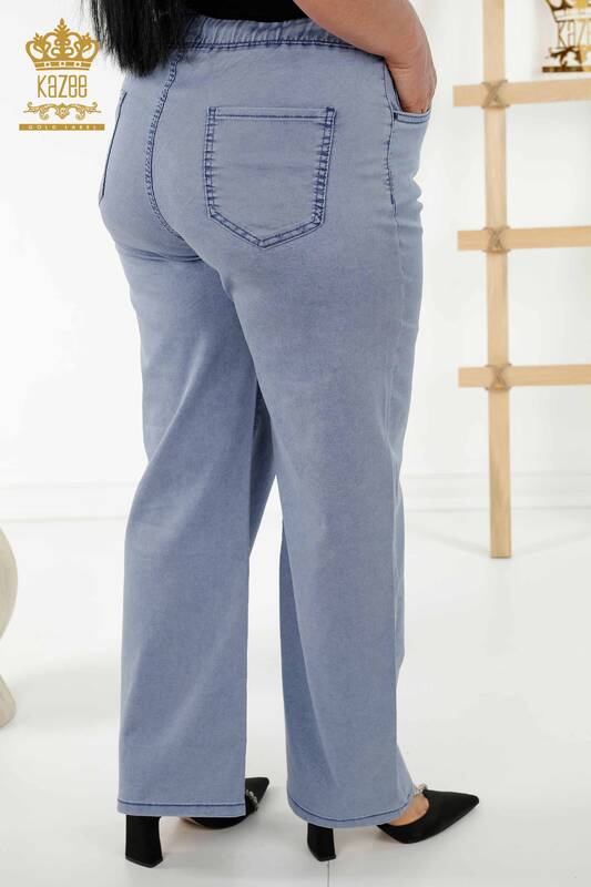 Pantaloni de damă cu ridicata albastru cu talie elastică - 3672 | KAZEE
