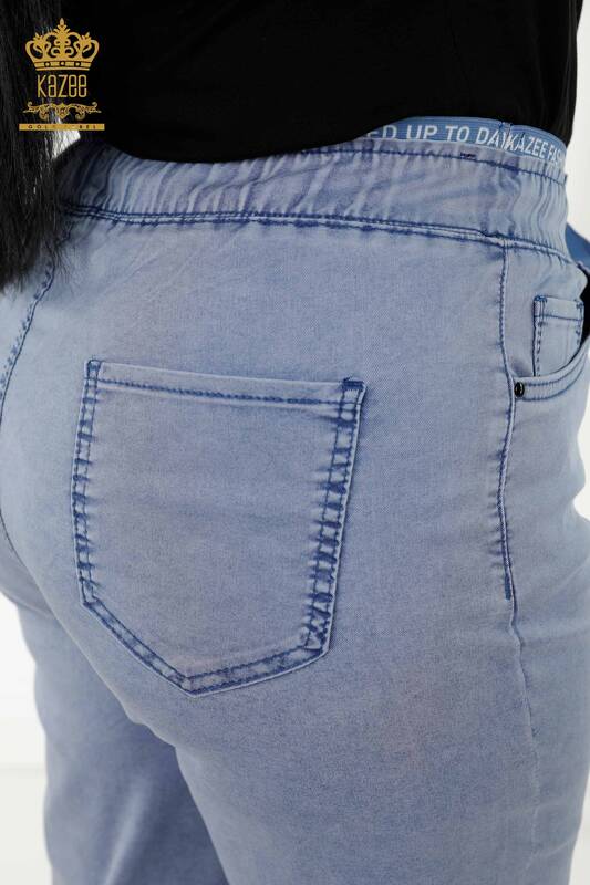 Pantaloni de damă cu ridicata albastru cu talie elastică - 3672 | KAZEE