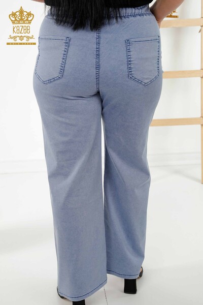 Pantaloni de damă cu ridicata albastru cu talie elastică - 3672 | KAZEE - Thumbnail