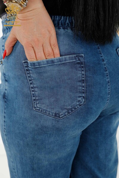 Pantaloni de damă cu ridicata albastru cu talie elastică - 3694 | KAZEE - Thumbnail
