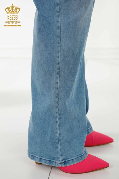 Pantaloni de damă cu ridicata albastru cu talie elastică - 3695 | KAZEE - Thumbnail