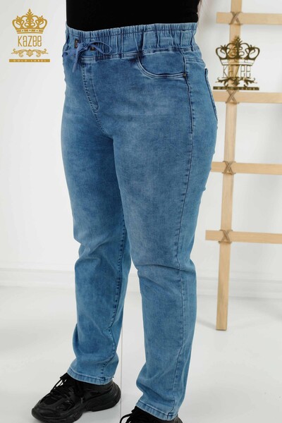 Pantaloni de damă cu ridicata albastru cu talie elastică - 3699 | KAZEE - Thumbnail (2)