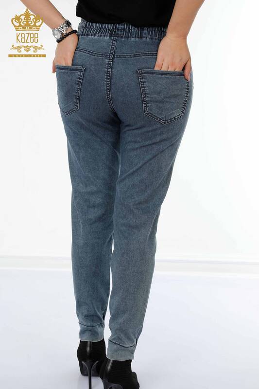 Pantaloni de damă cu ridicata cu talie elastică Bleumarin - 3500 | KAZEE