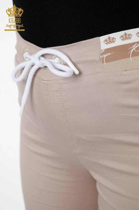 Pantaloni en-gros de damă cu talie elastică bej - 3530 | KAZEE