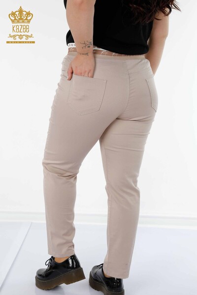 Pantaloni en-gros de damă cu talie elastică bej - 3530 | KAZEE - Thumbnail