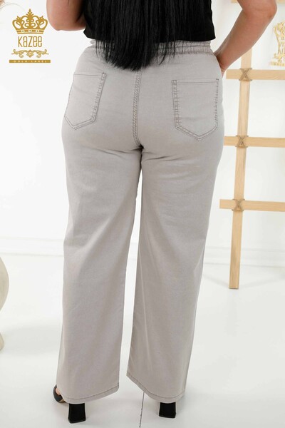 Pantaloni en-gros de damă cu talie elastică bej - 3672 | KAZEE - Thumbnail