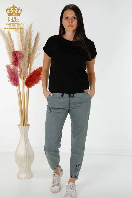 Pantaloni en-gros damă cu talie elastică kaki - 3500 | KAZEE