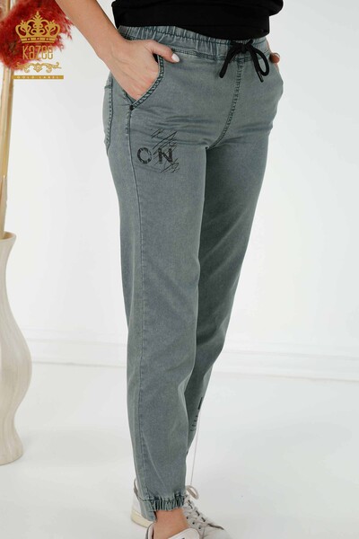 Pantaloni en-gros damă cu talie elastică kaki - 3500 | KAZEE - Thumbnail