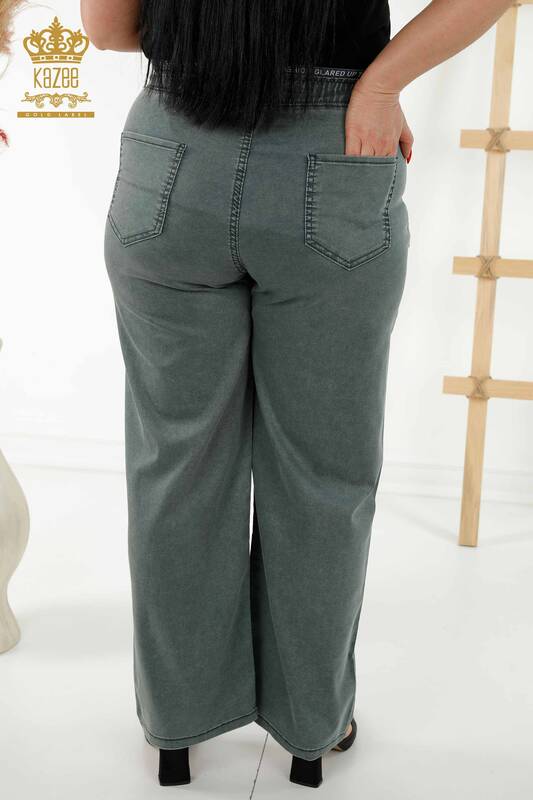 Pantaloni en-gros damă cu talie elastică kaki - 3672 | KAZEE